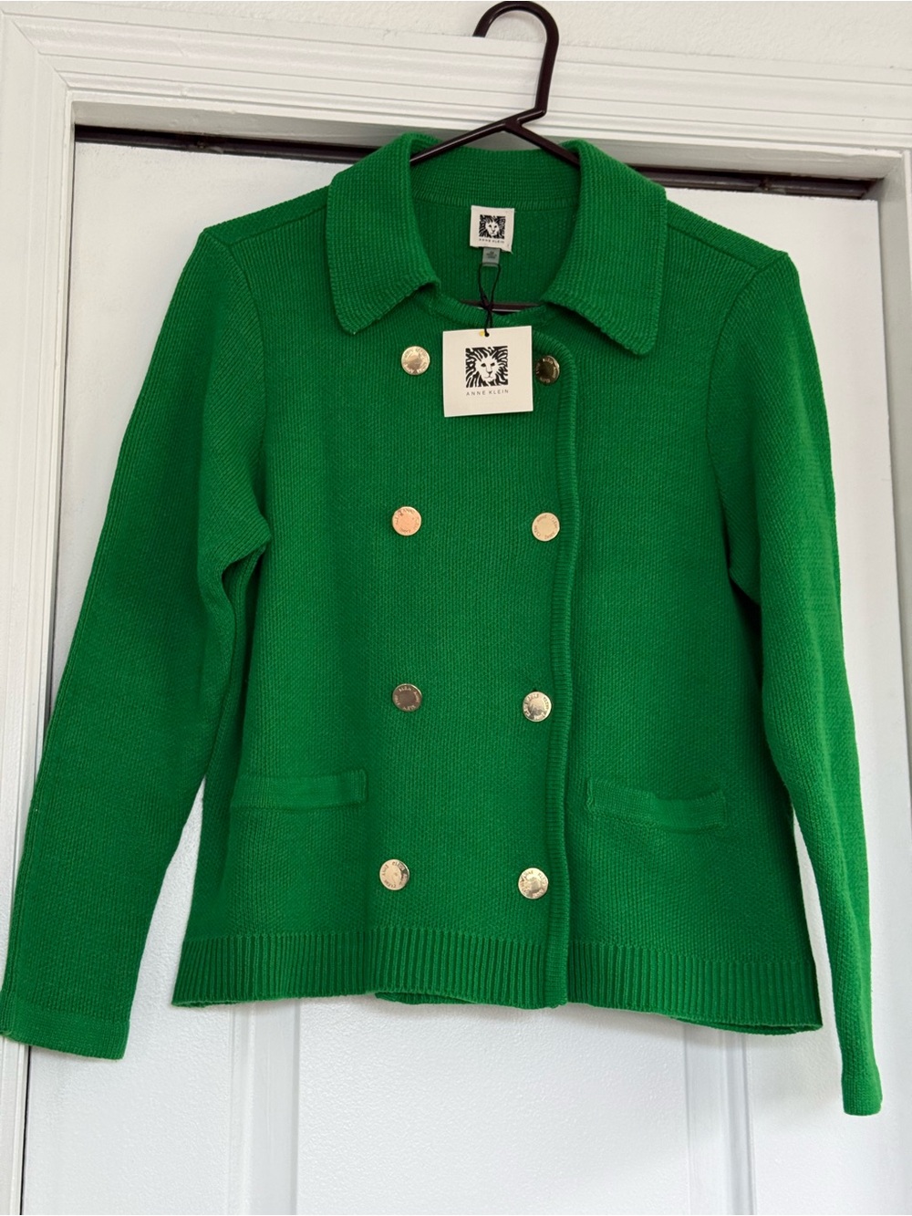 Anne Klein Emerald Green Double-Breasted Knit Blazer